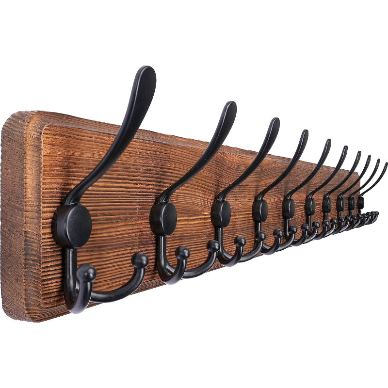 Rustic Wall Mount Coat Rack 10 Hooks