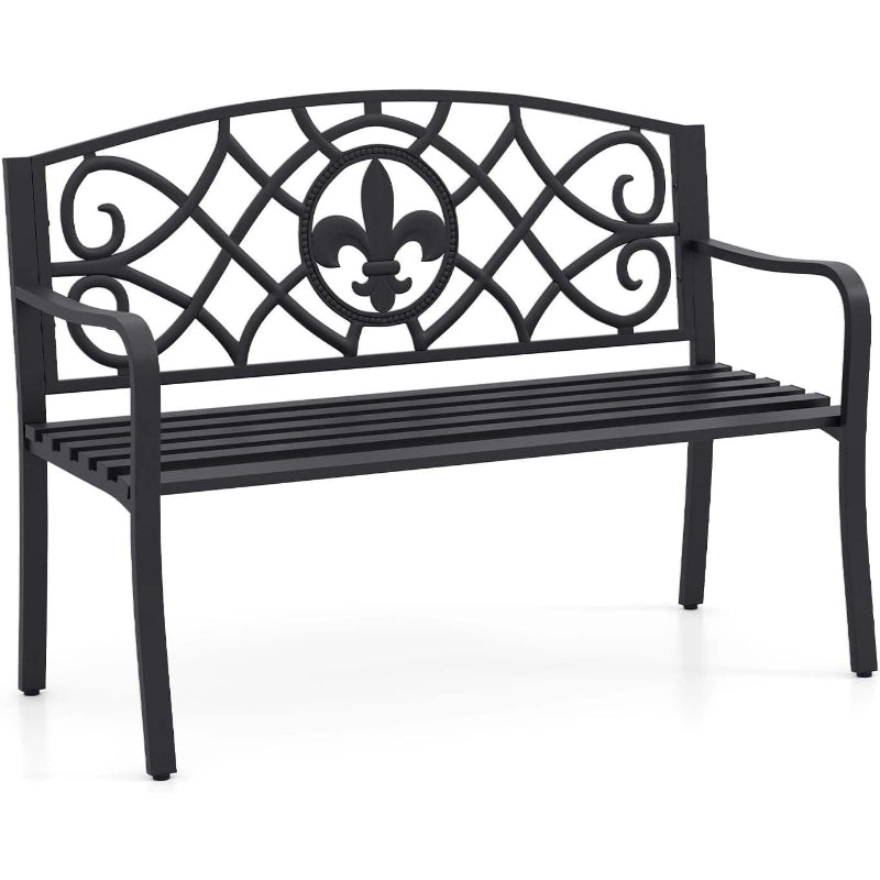 50.5" Floral Cast Iron Outdoor Bench