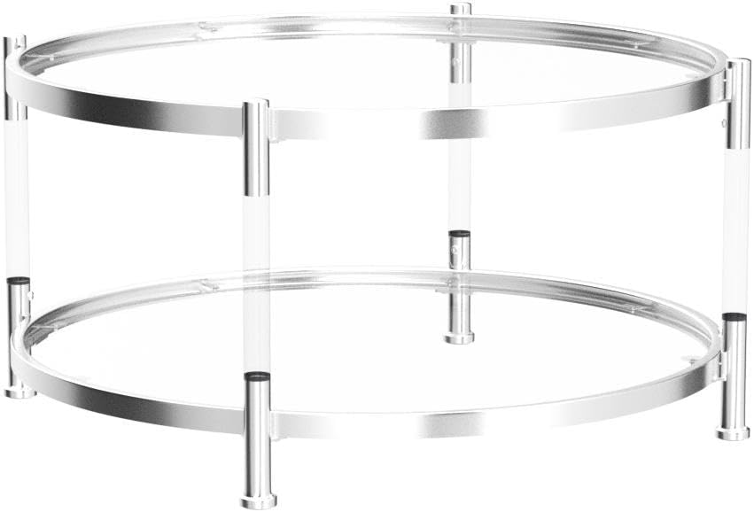 32" Round Tempered Glass Coffee Table Chrome Acrylic Legs