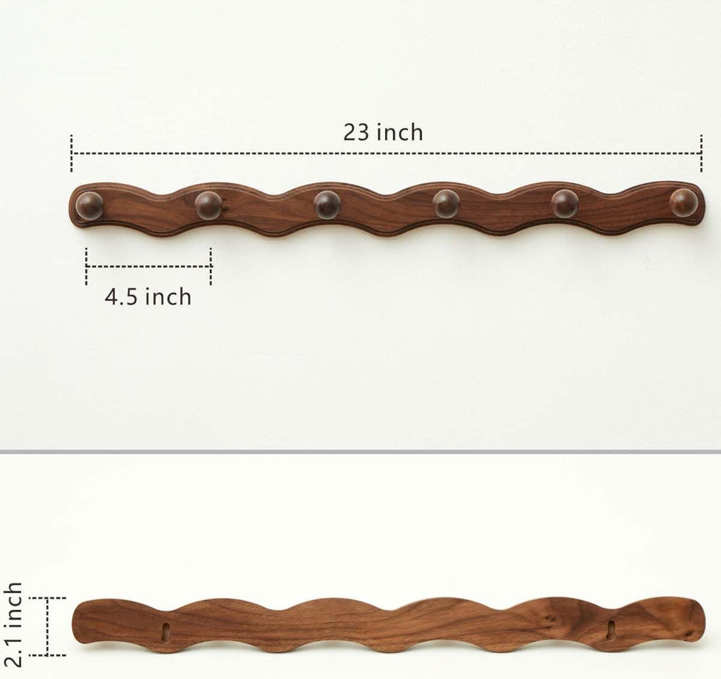 Wood Wall Mount Coat Rack Wave‑Shaped 6 Hooks
