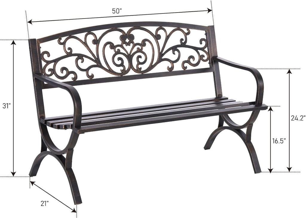 50" Bronze Floral Cast Iron Bench