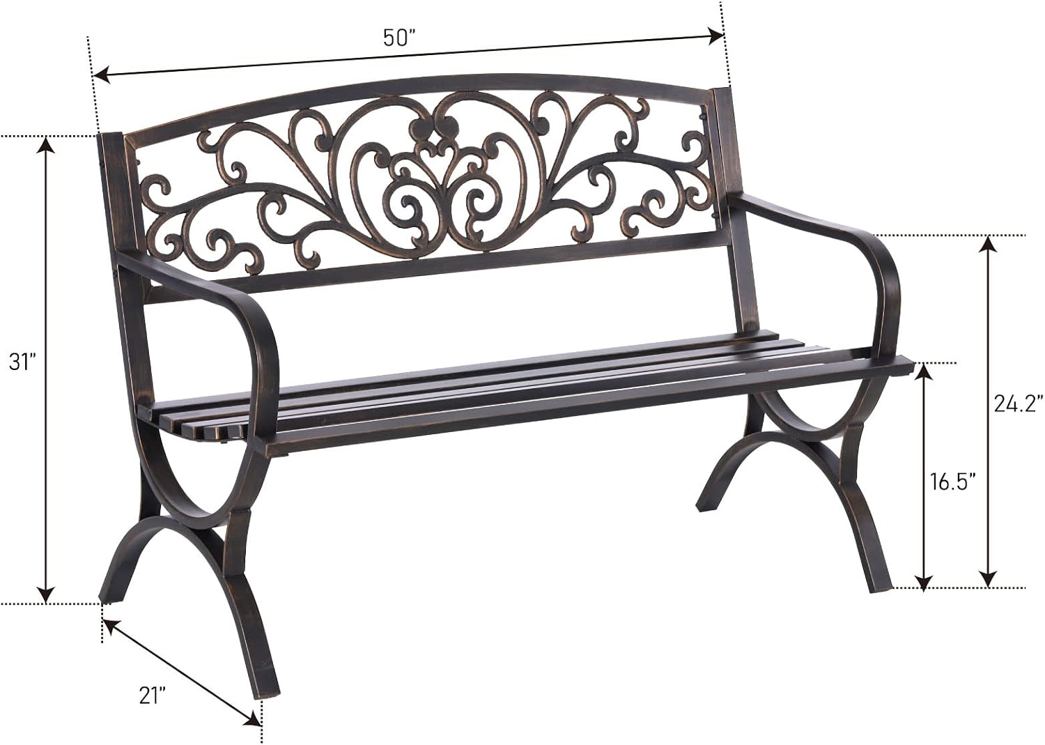 50" Bronze Floral Cast Iron Bench
