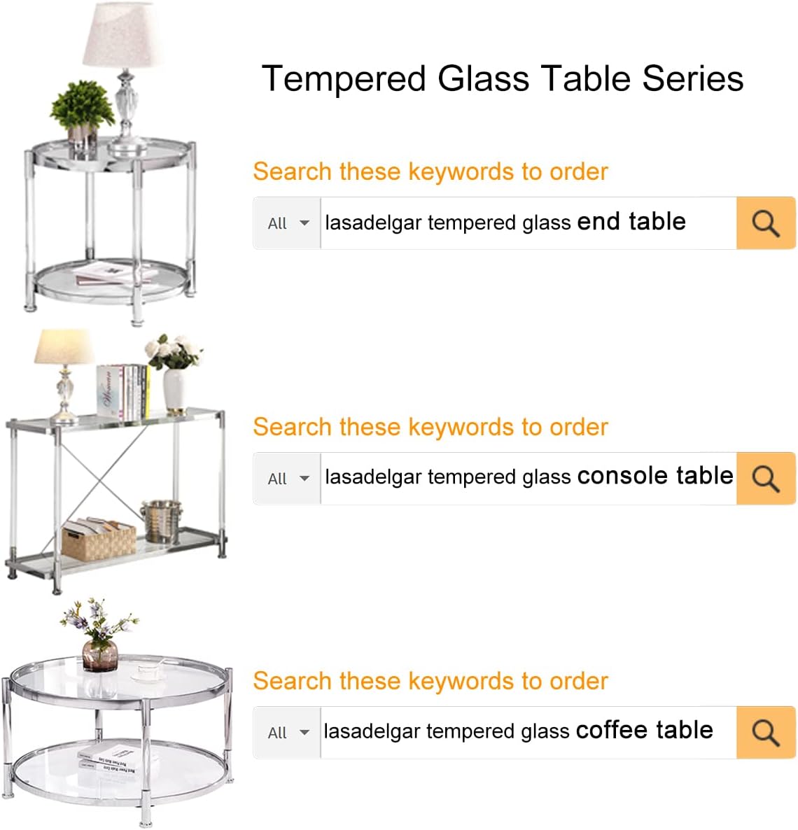 32" Round Tempered Glass Coffee Table Chrome Acrylic Legs