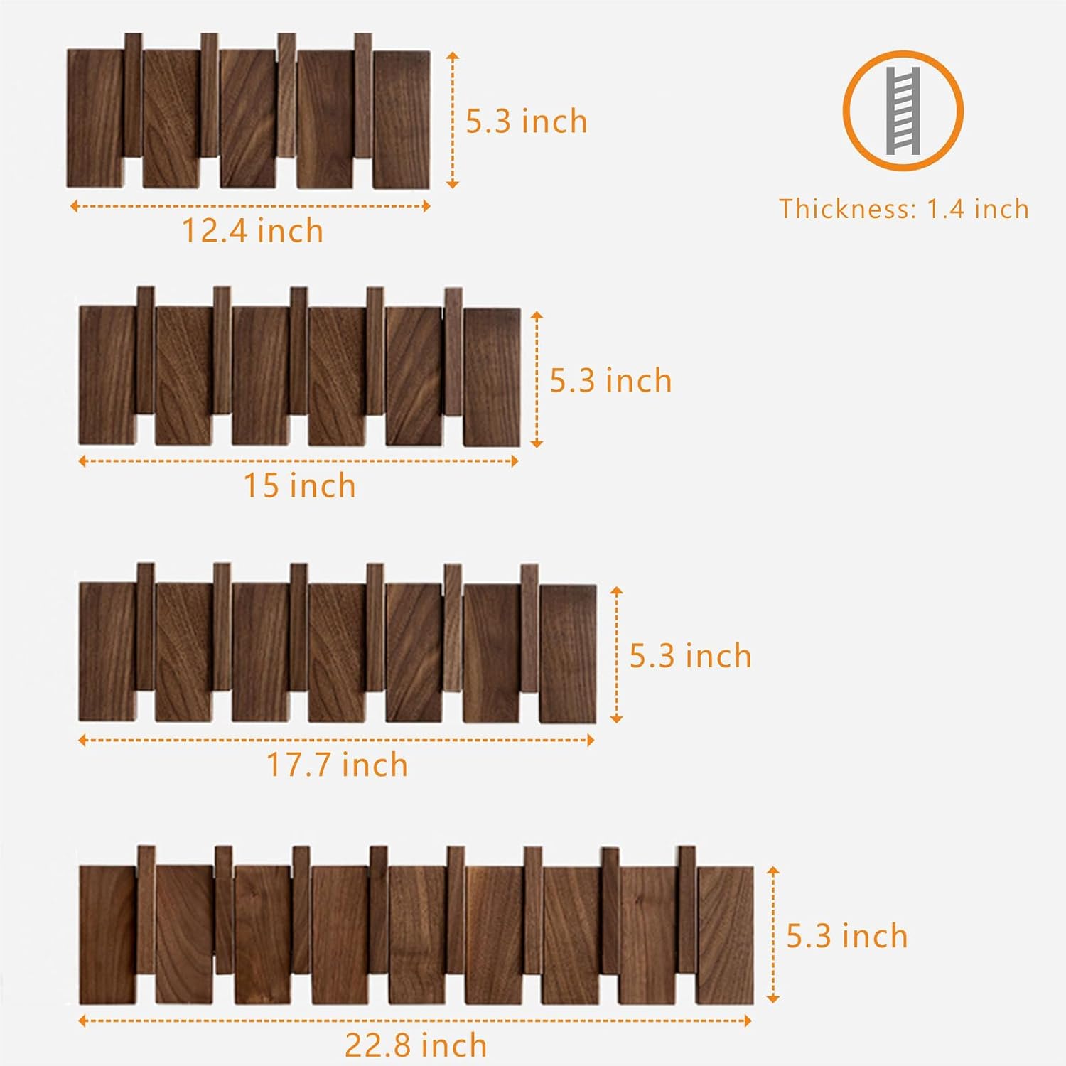 Walnut Wall Mount Coat Rack 6 Hooks