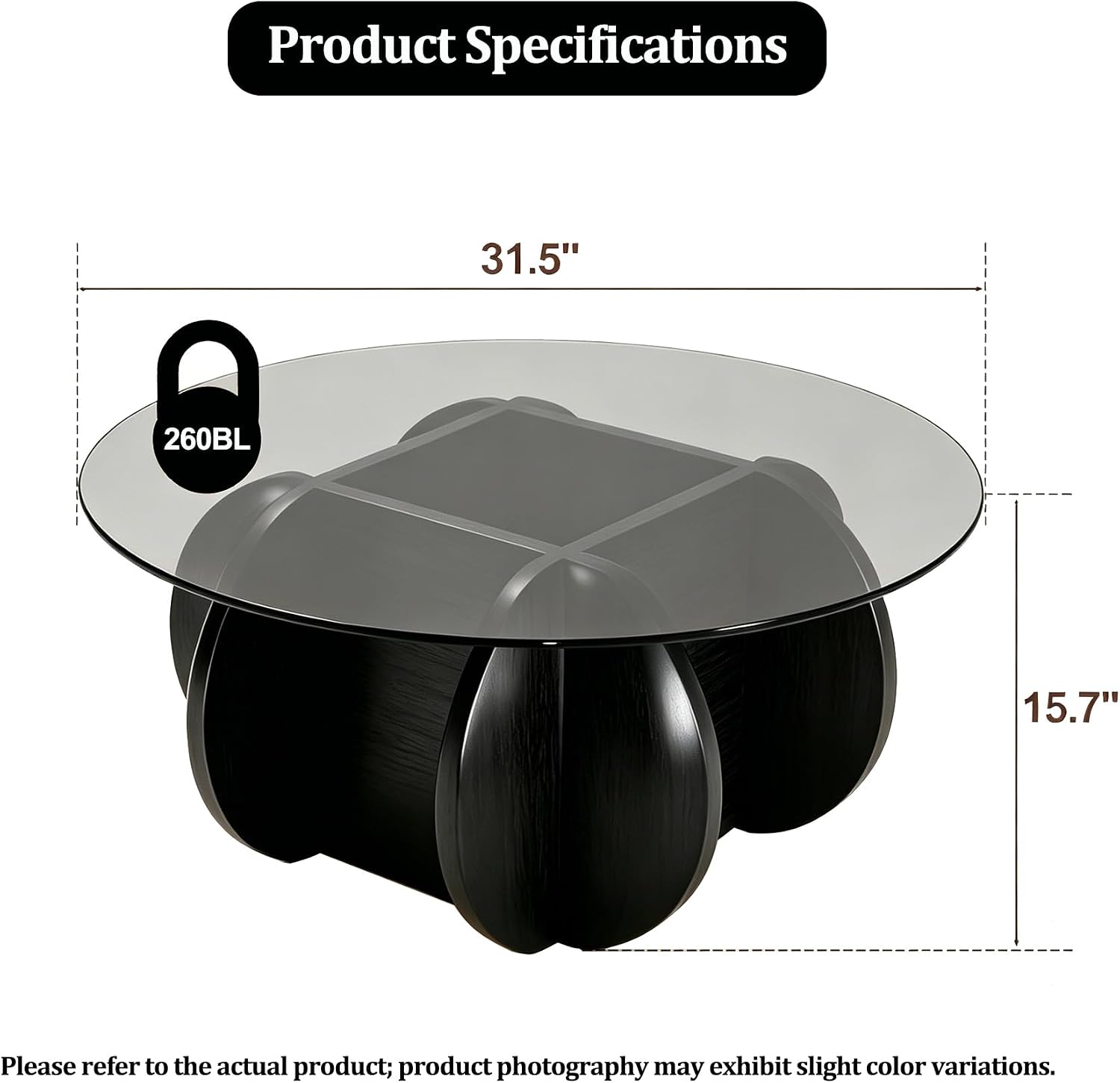 31.5" Round Glass Coffee Table Wood Base