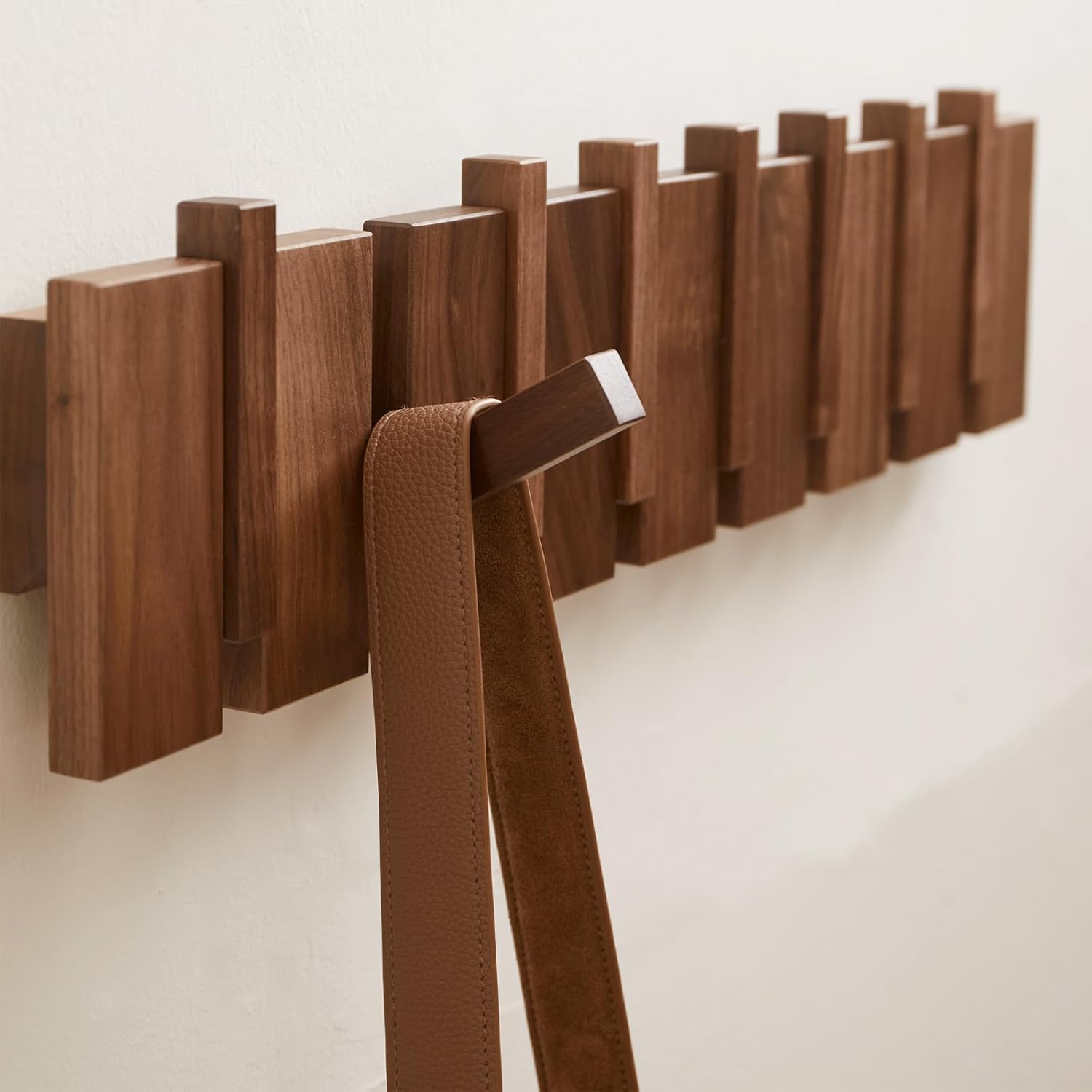 Walnut Wall Mount Coat Rack 6 Hooks