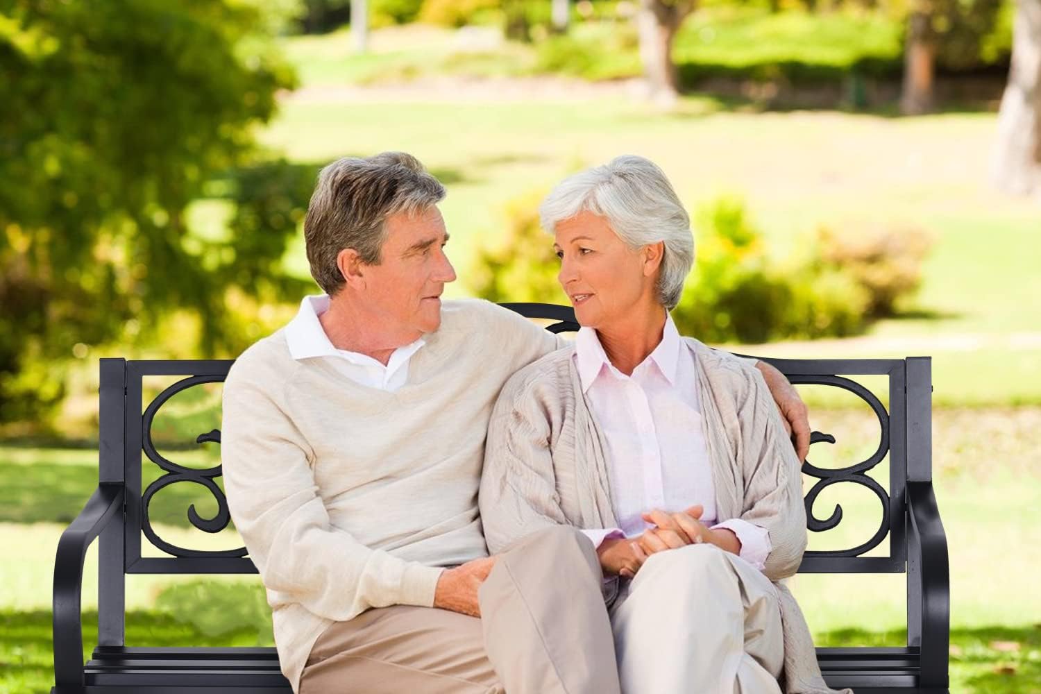 50" Black Cast Iron Garden Bench