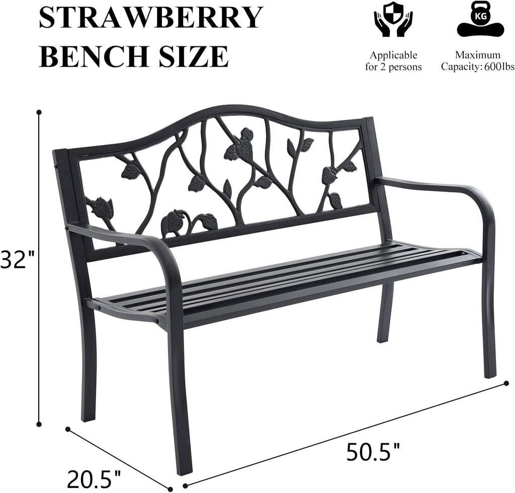 50" Black Cast Iron Strawberry Garden Bench