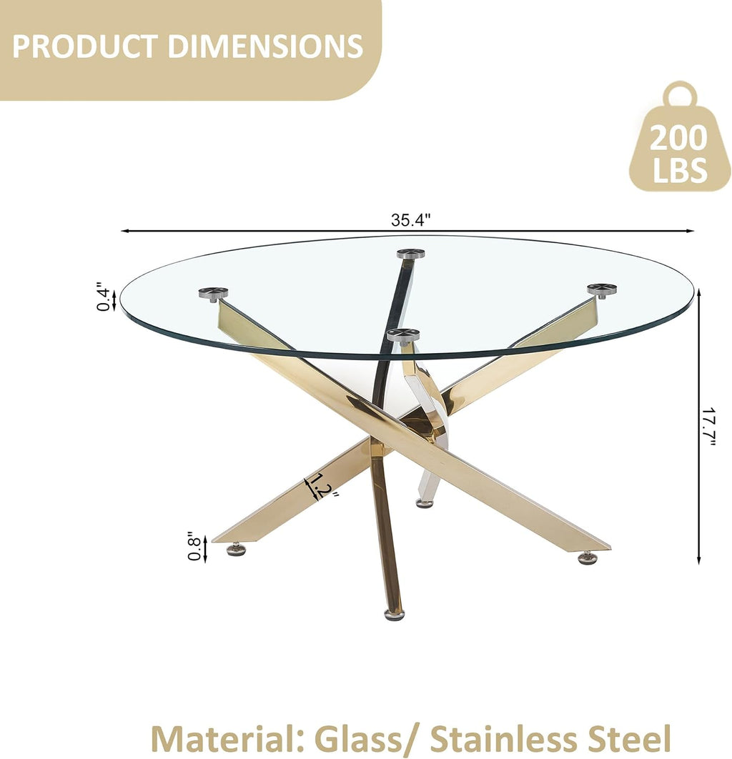 35.4" Gold Round Glass Coffee Table