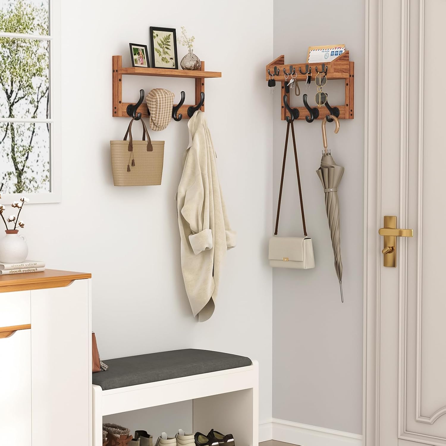 29‑Inch Wall Mount Coat Rack with Shelf 11 Hooks