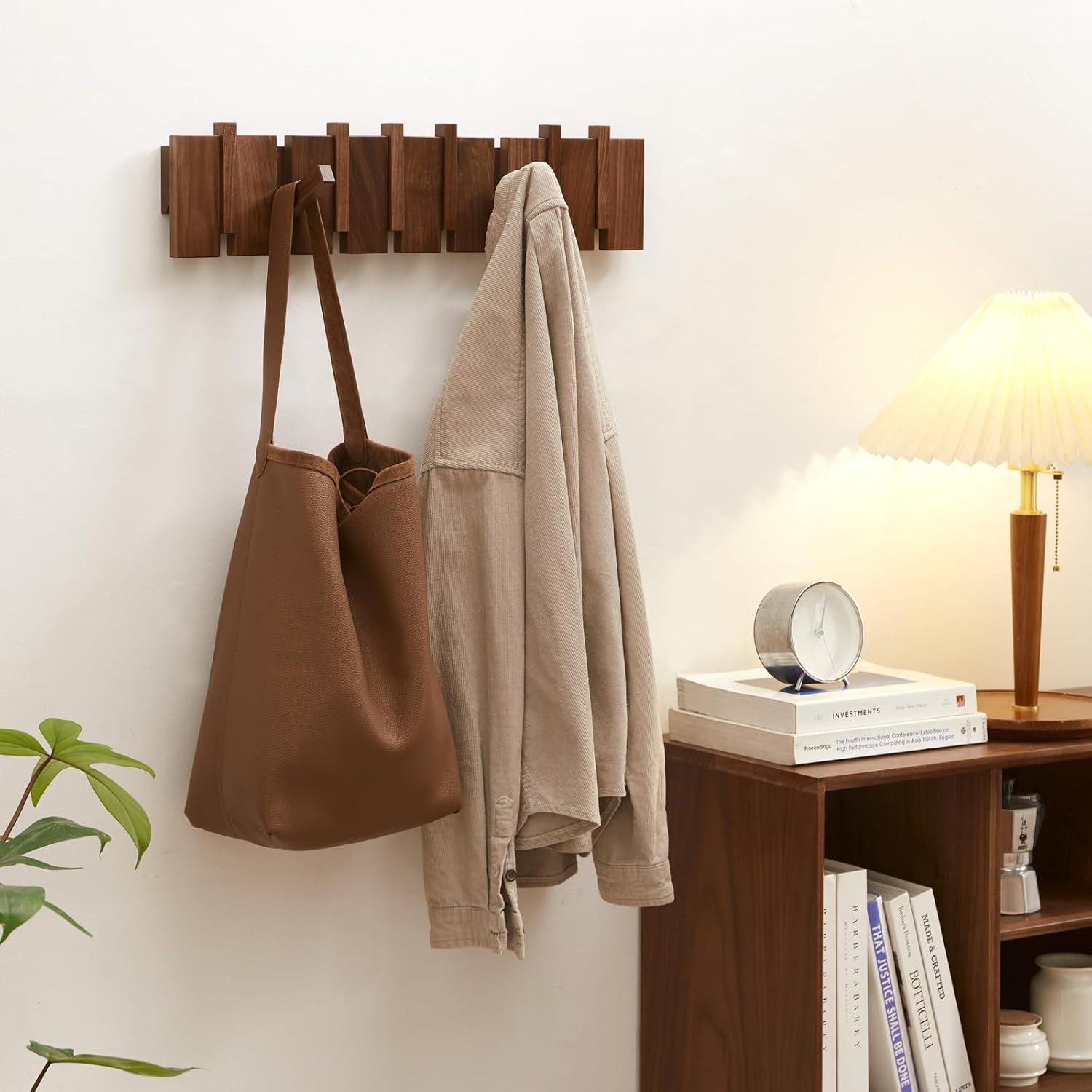 Walnut Wall Mount Coat Rack 6 Hooks