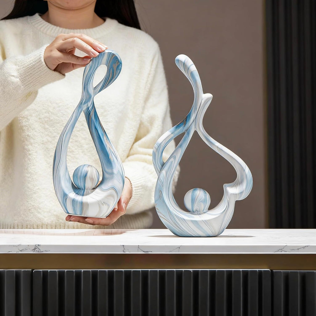 Blue Marble Abstract Sculpture Set of 2