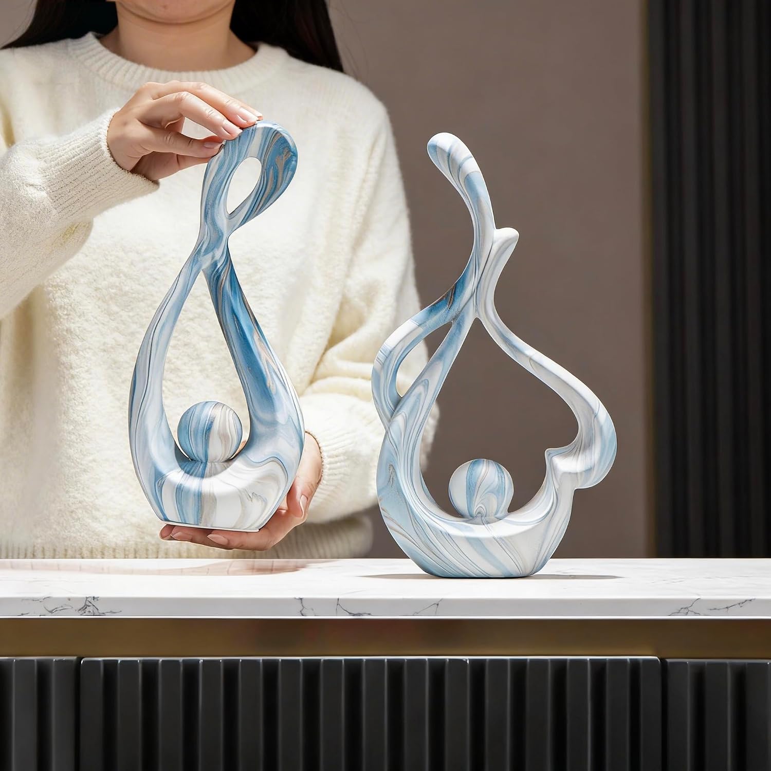 Blue Marble Abstract Sculpture Set of 2