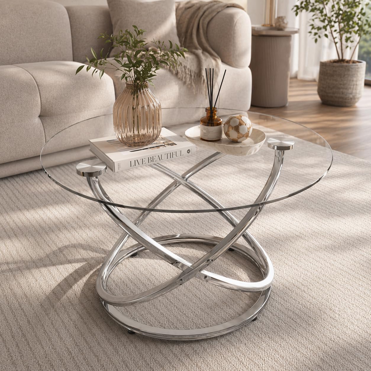 Silver Round Glass Coffee Table