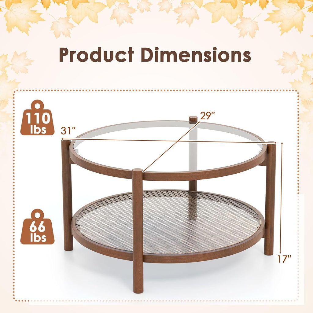 Boho Rattan 2‑Tier Round Coffee Table