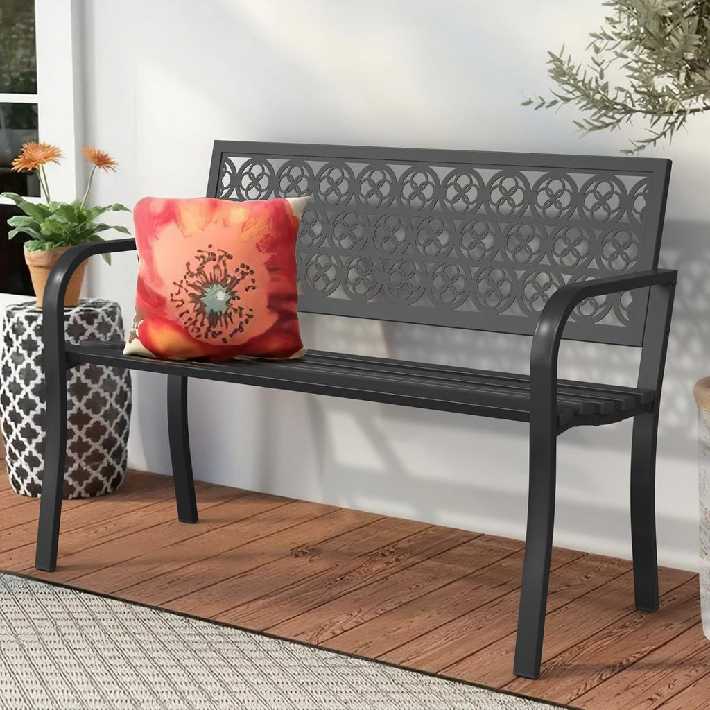 44" Black Iron Outdoor Garden Bench