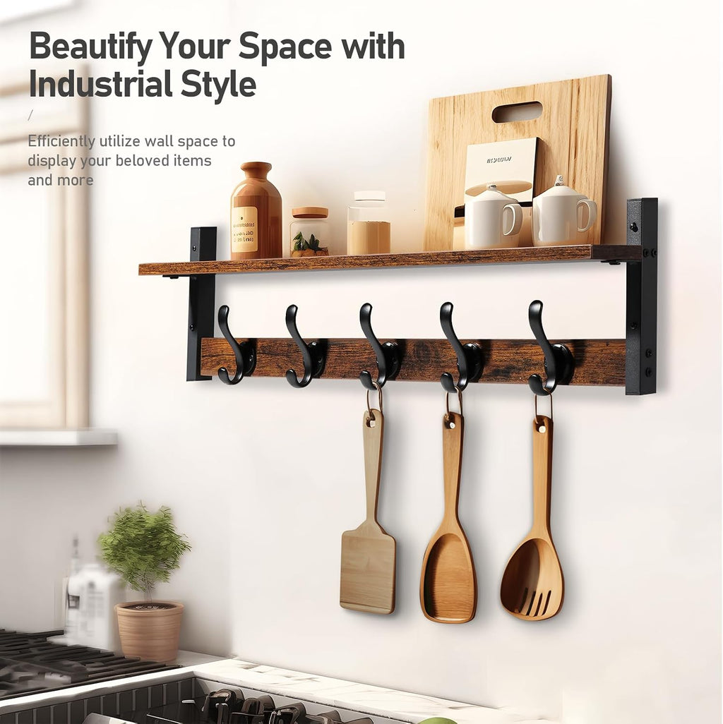 29‑Inch Rustic Wall Mount Coat Rack with Shelf