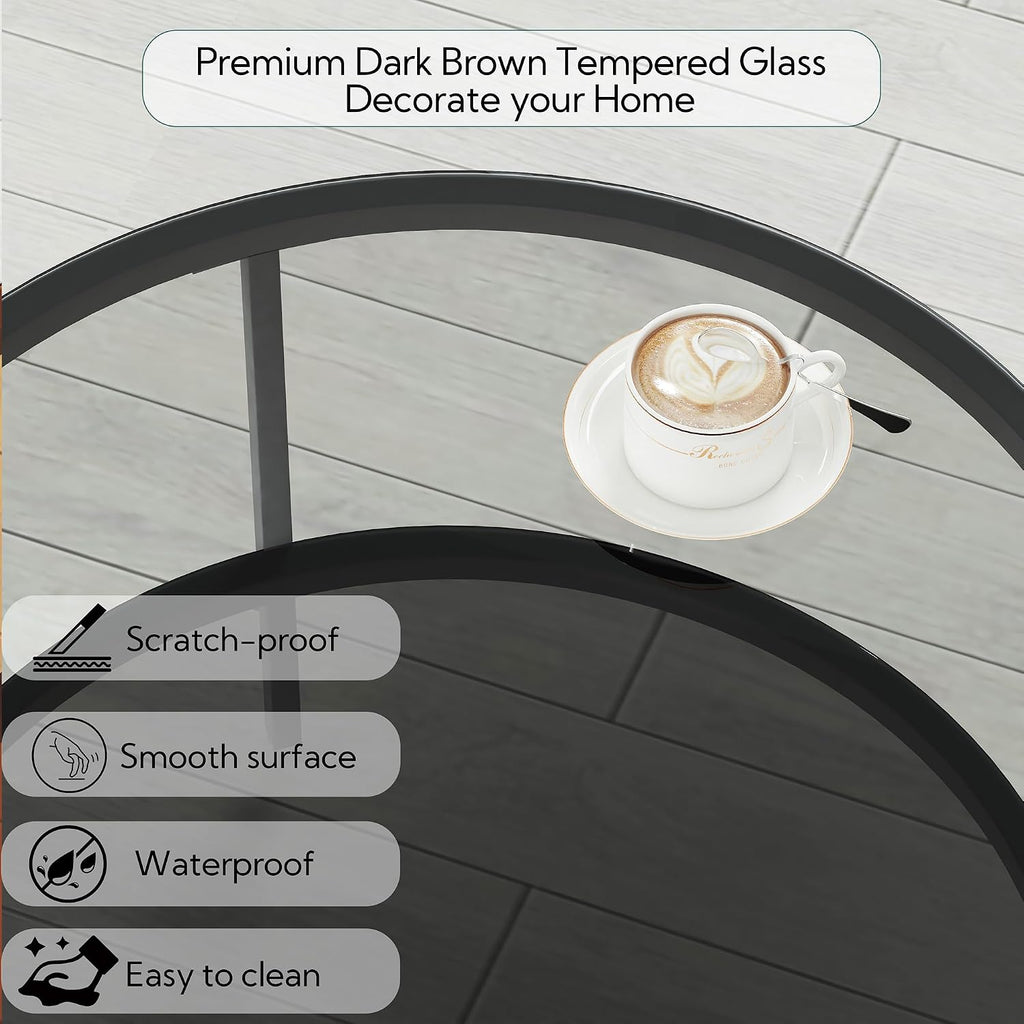 26" 2‑Tier Black Glass Round Coffee Table