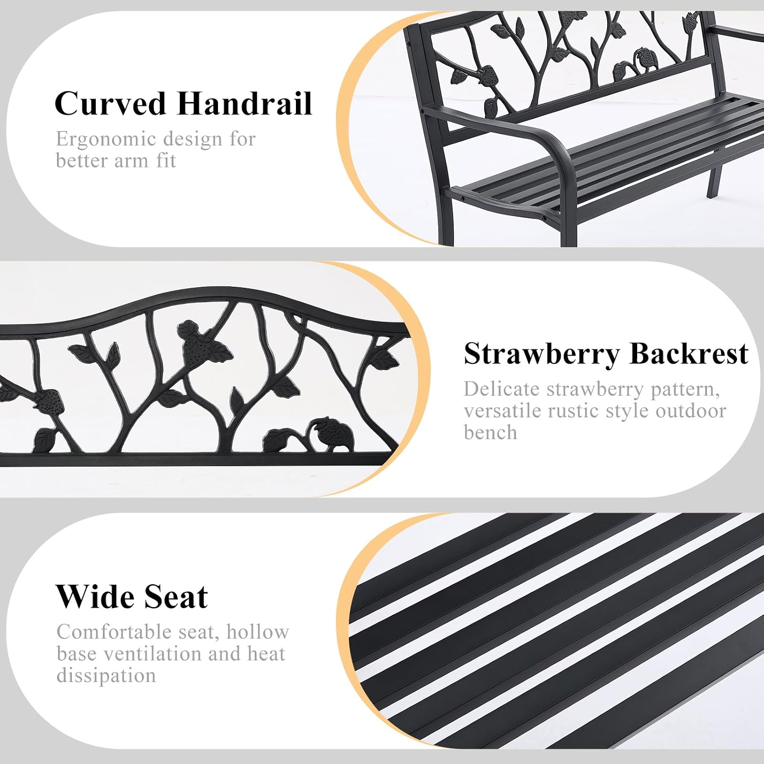 50" Black Cast Iron Strawberry Garden Bench