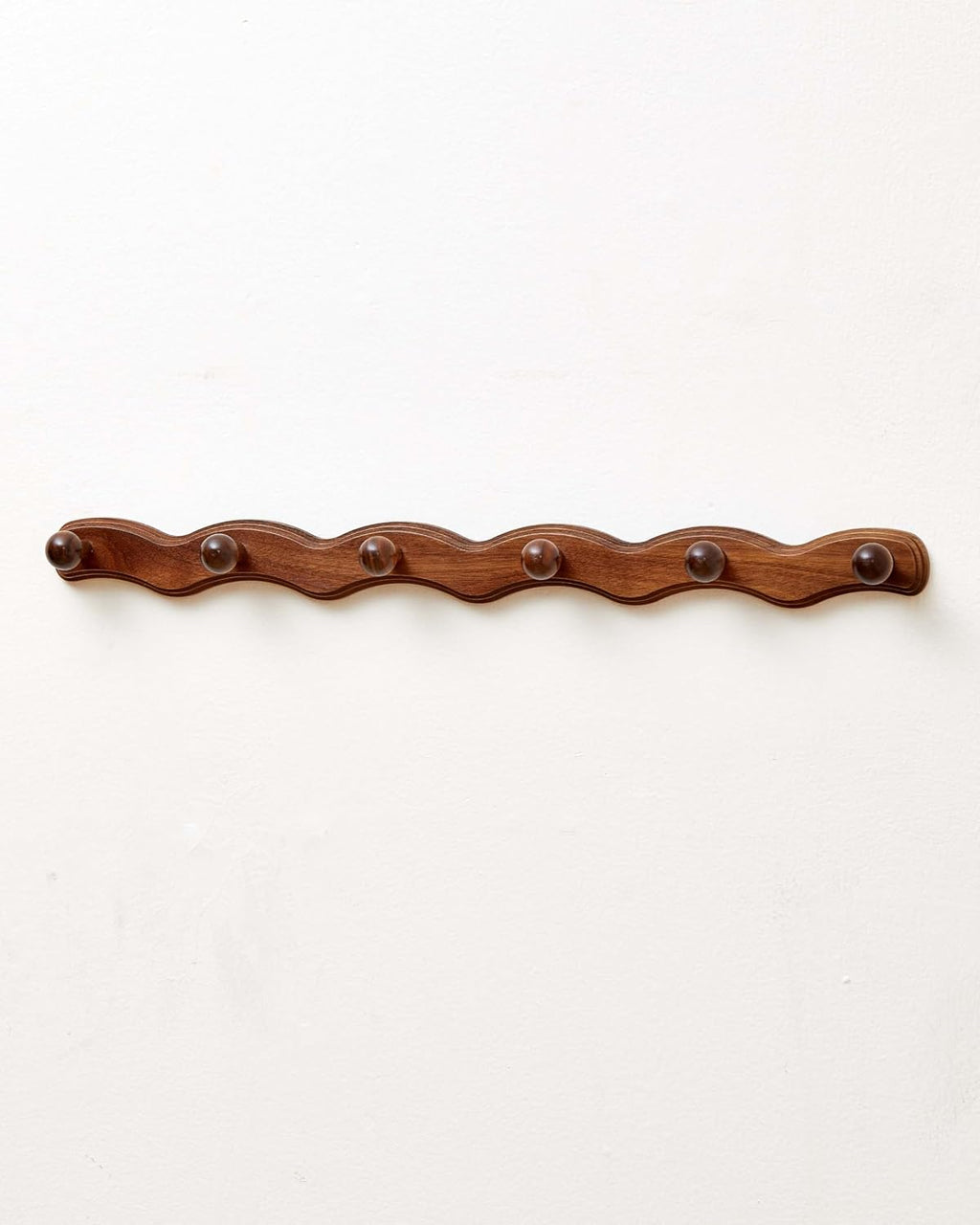 Wood Wall Mount Coat Rack Wave‑Shaped 6 Hooks