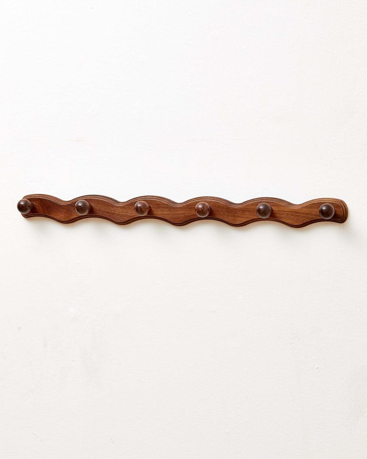 Wood Wall Mount Coat Rack Wave‑Shaped 6 Hooks