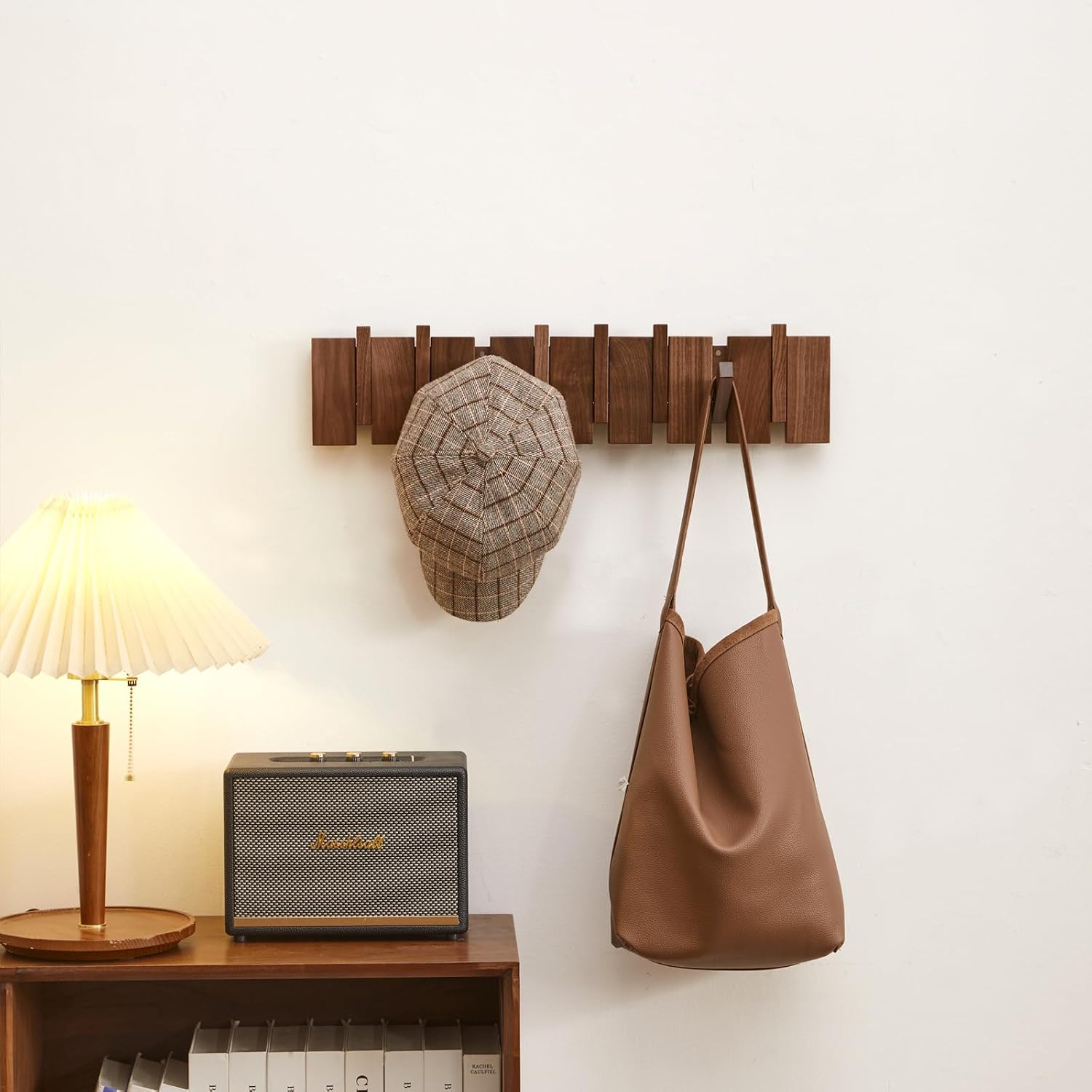 Walnut Wall Mount Coat Rack 6 Hooks