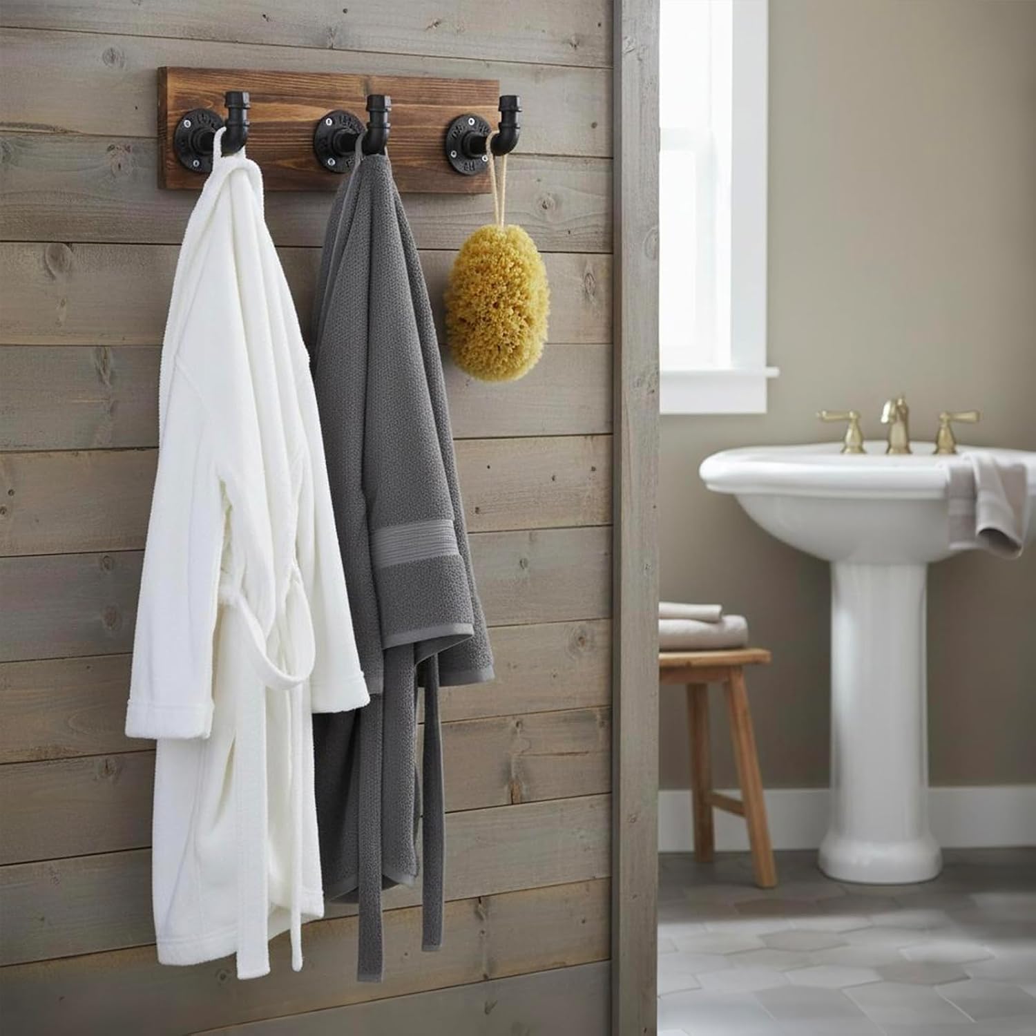 Burnt Wood Wall Mount Coat & Hat Rack 3 Hooks