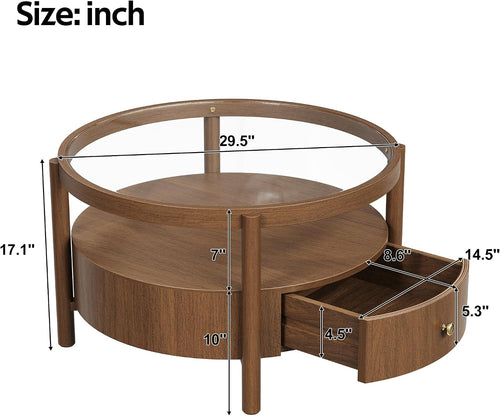 29.5" Walnut 2‑Tier Round Coffee Table