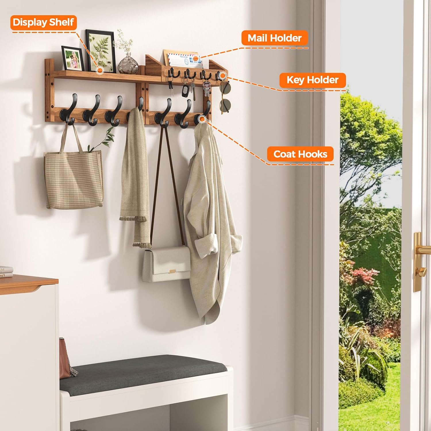 29‑Inch Wall Mount Coat Rack with Shelf 11 Hooks