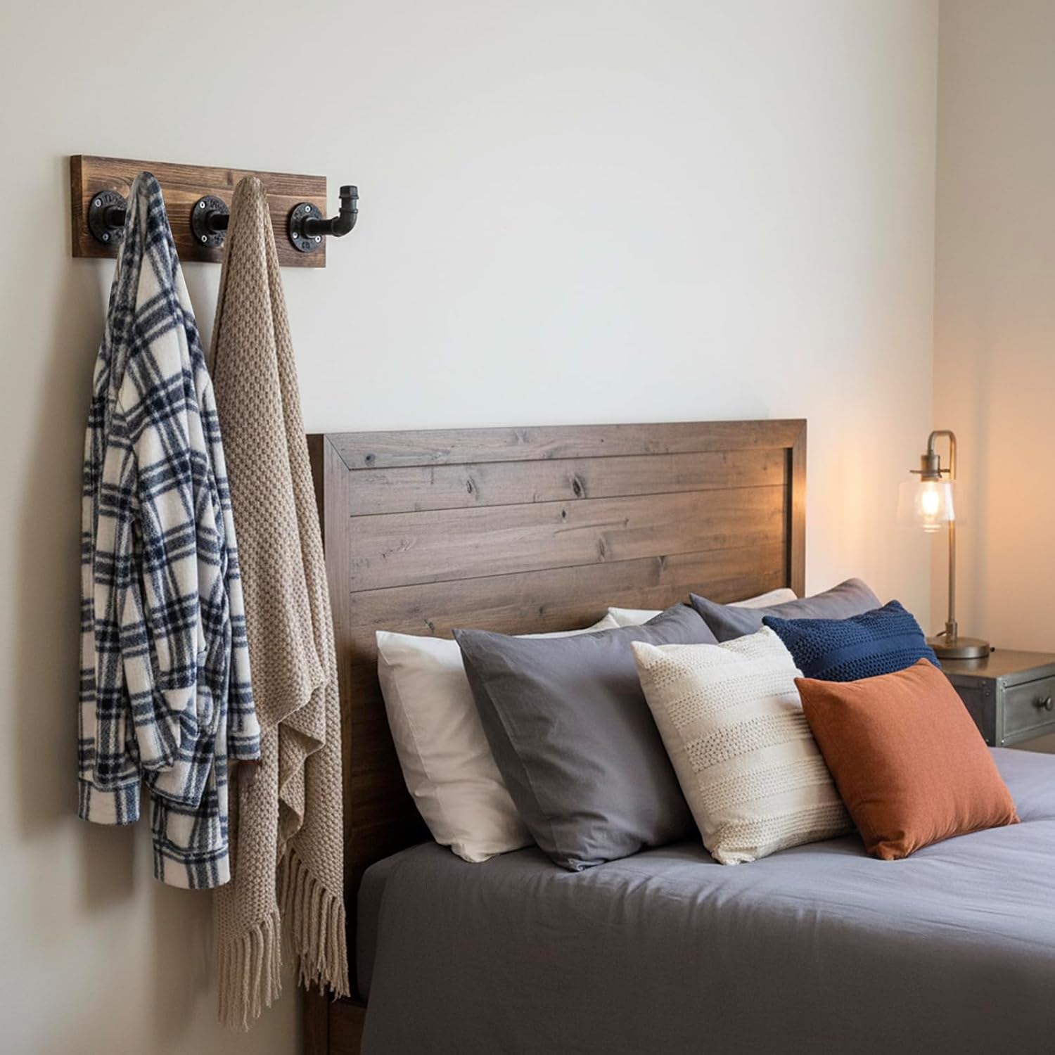 Burnt Wood Wall Mount Coat & Hat Rack 3 Hooks