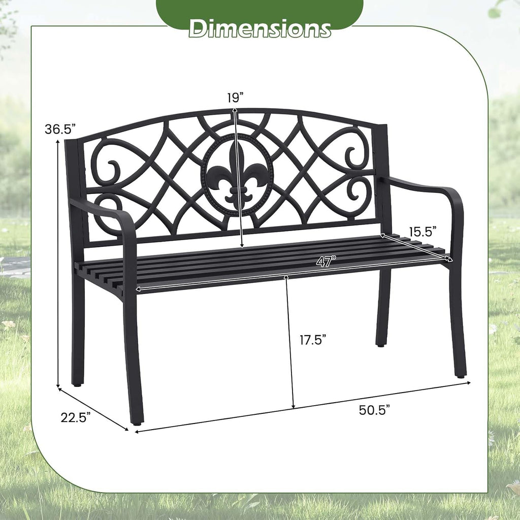 50.5" Floral Cast Iron Outdoor Bench