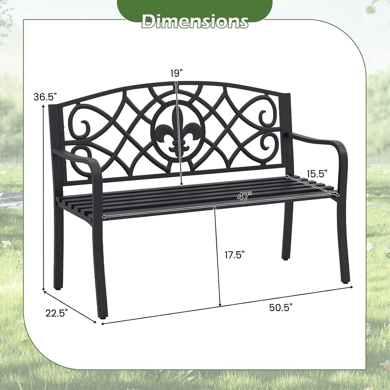50.5" Floral Cast Iron Outdoor Bench