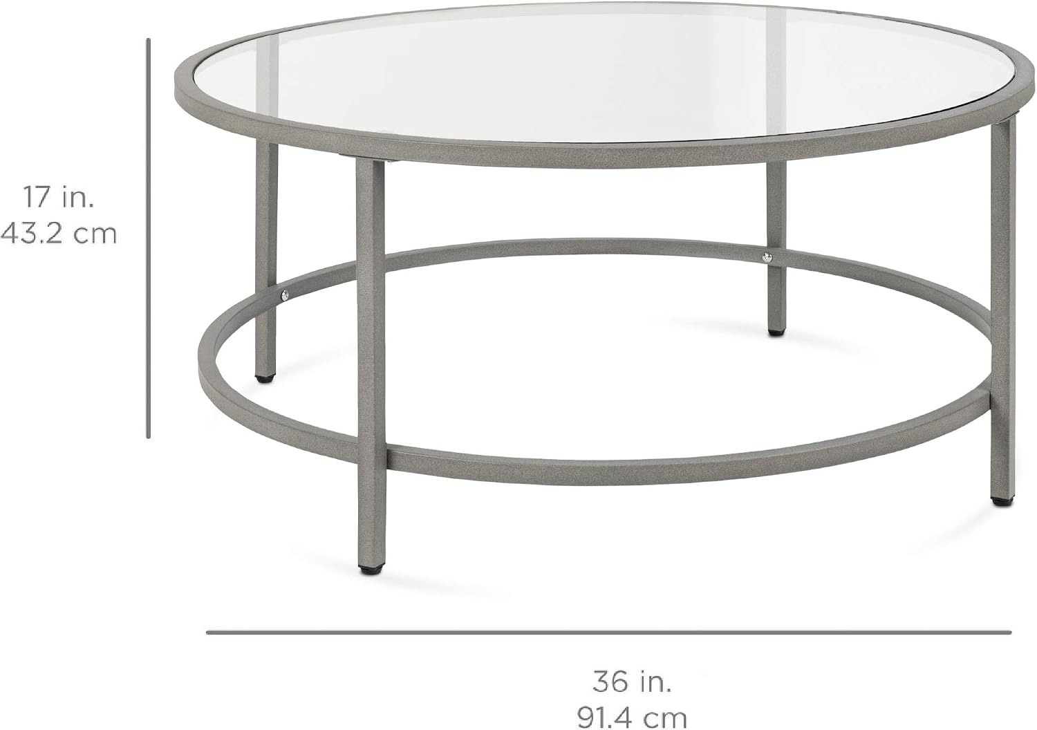 36" Gray Metal Frame Round Glass Coffee Table