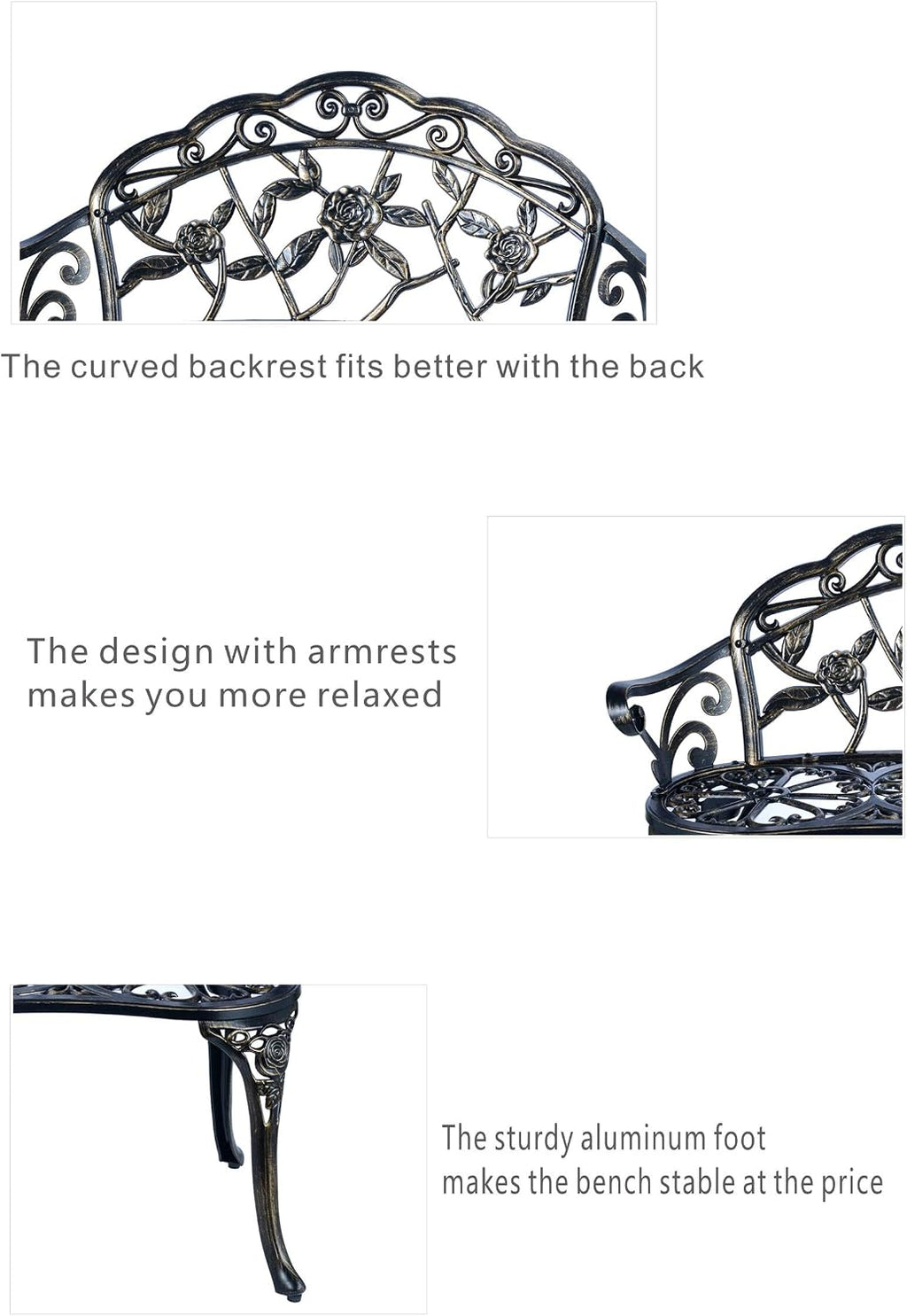 Seat Copper Cast Aluminum Garden Bench