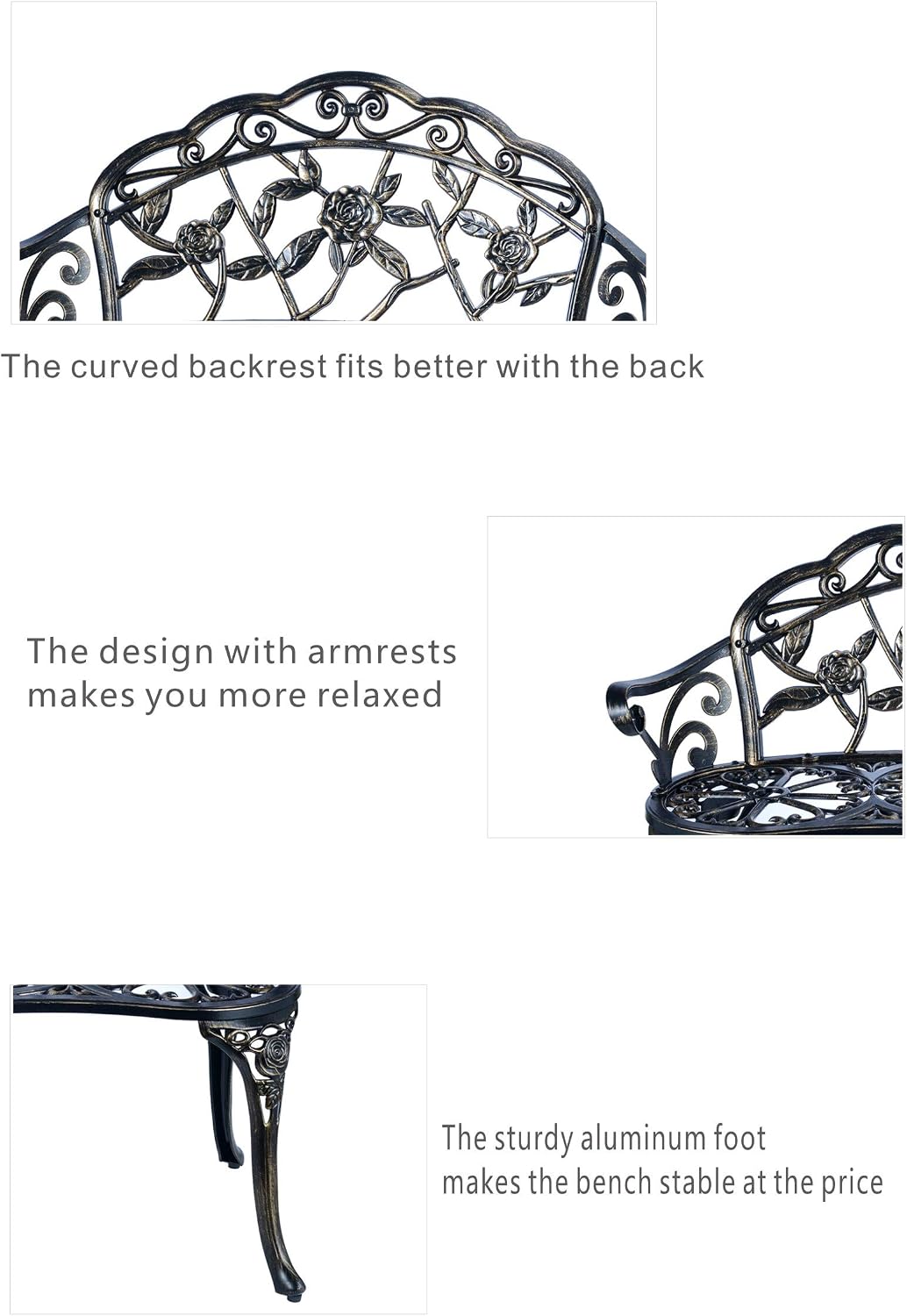 Seat Copper Cast Aluminum Garden Bench