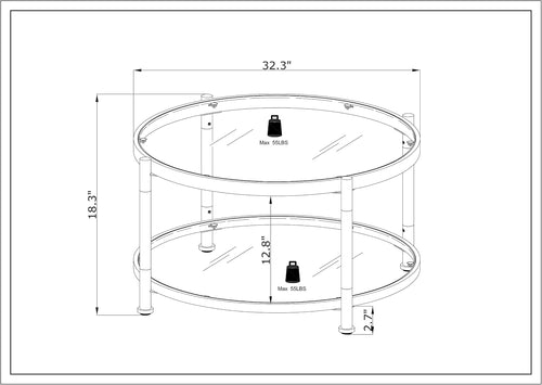 32" Round Tempered Glass Coffee Table Chrome Acrylic Legs