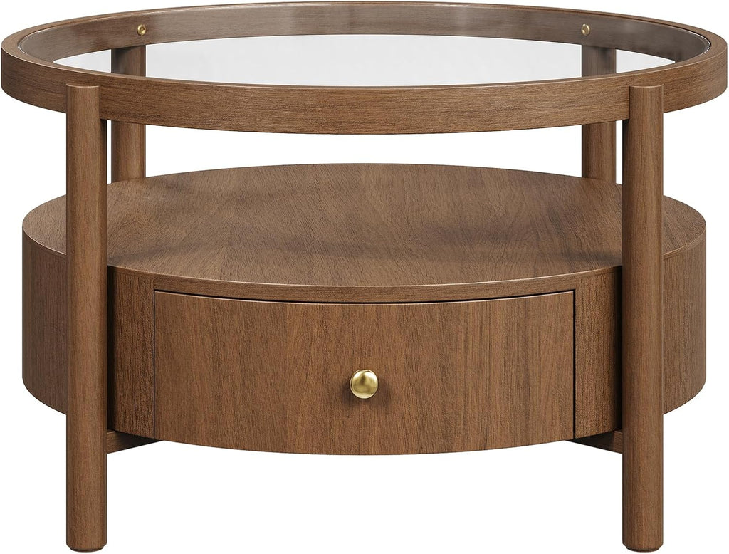 29.5" Walnut 2‑Tier Round Coffee Table