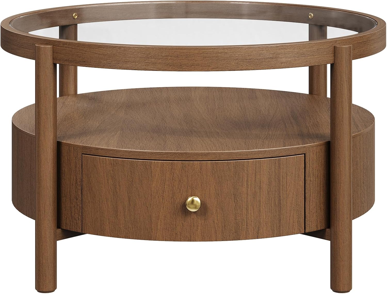 29.5" Walnut 2‑Tier Round Coffee Table