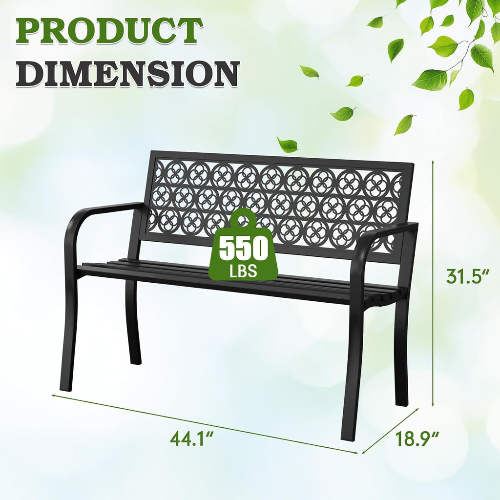 44" Black Iron Outdoor Garden Bench