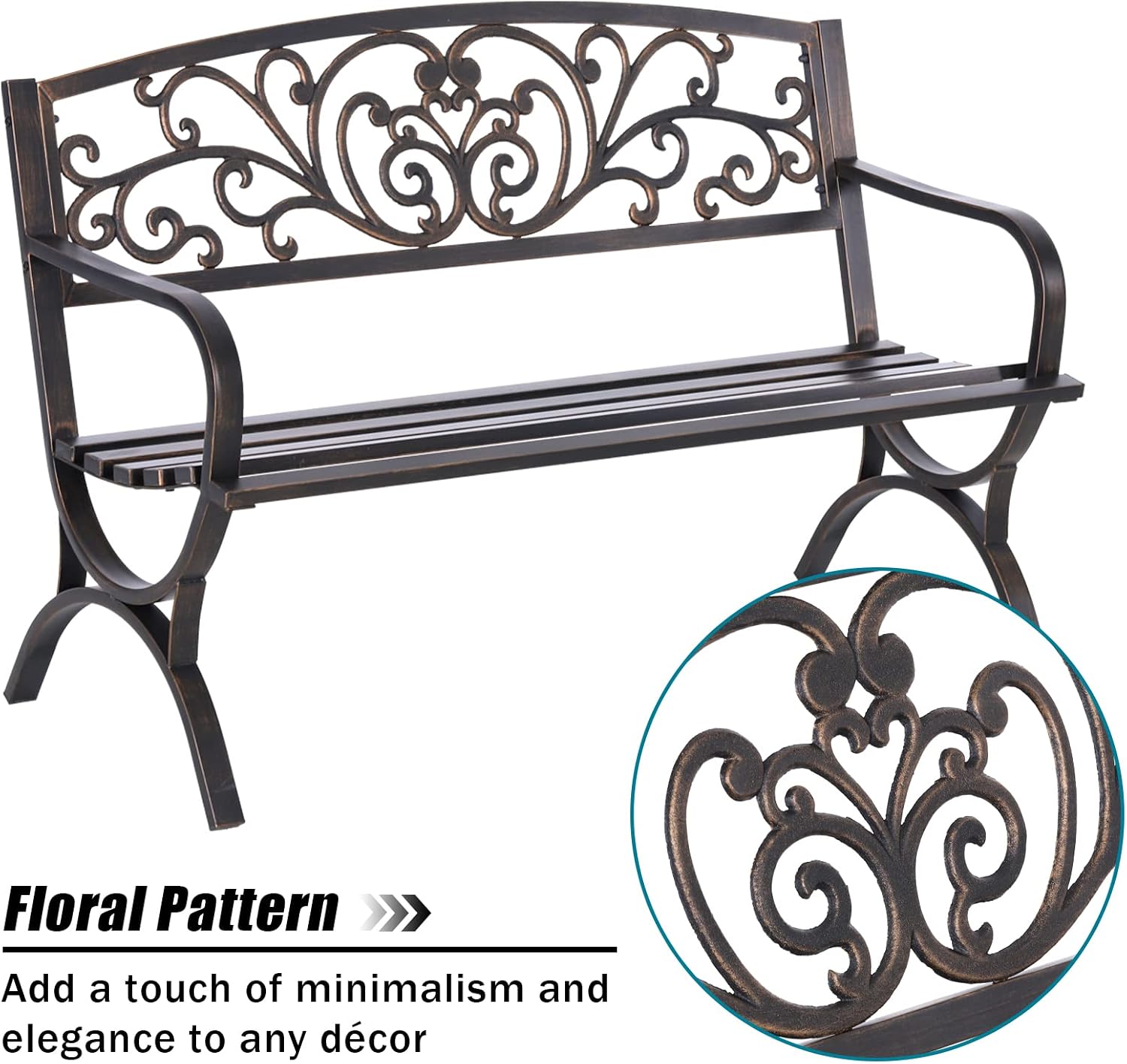 50" Bronze Floral Cast Iron Bench