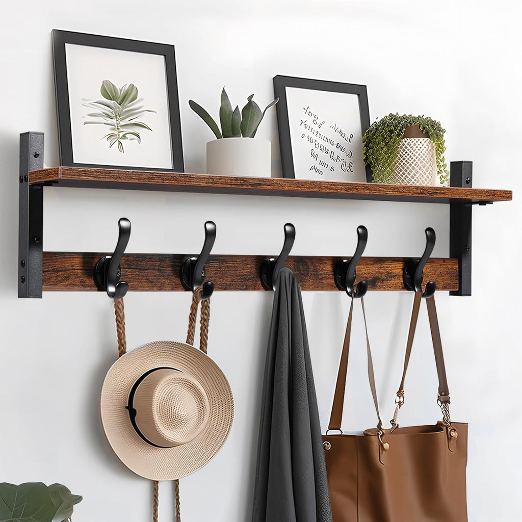 29‑Inch Rustic Wall Mount Coat Rack with Shelf
