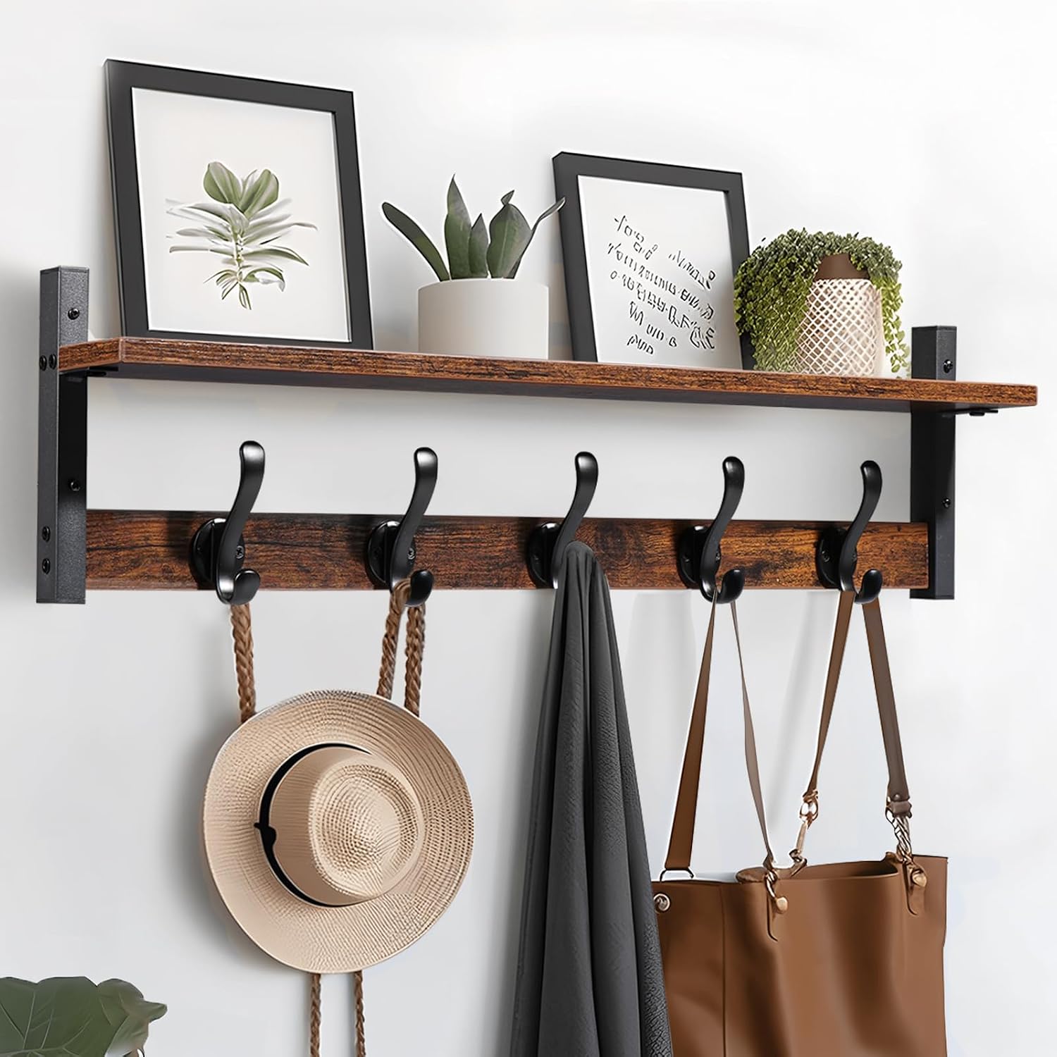 29‑Inch Rustic Wall Mount Coat Rack with Shelf