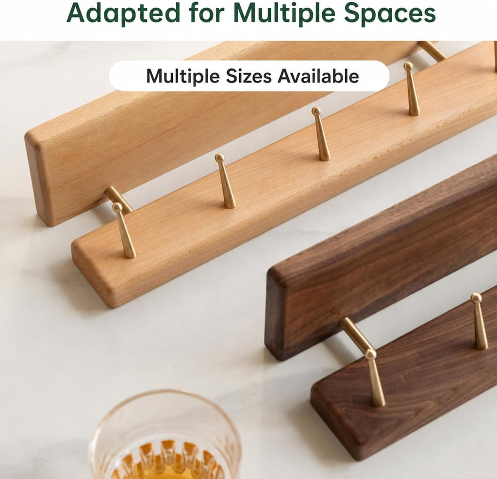 Walnut Wall Hooks with Shelf 9 Brass Hooks