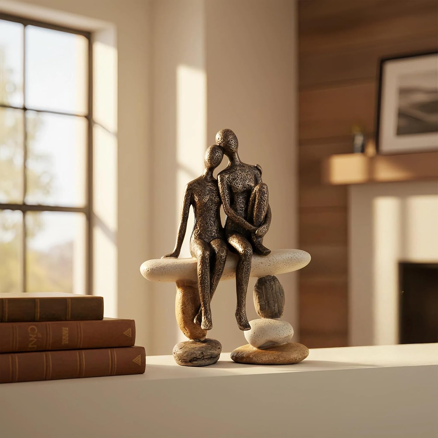 Romantic Couple Stone‑Bench Sculpture