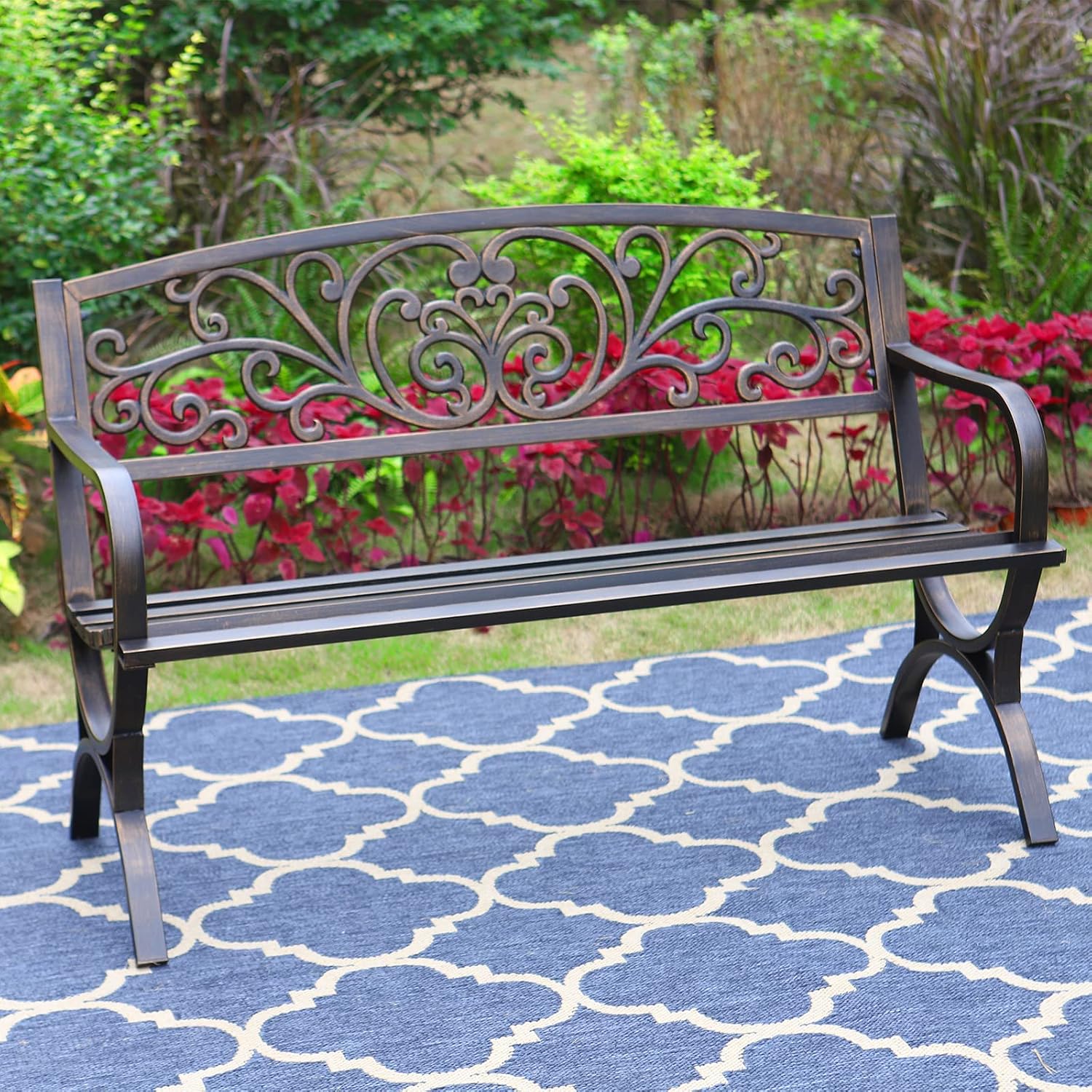 50" Bronze Floral Cast Iron Bench