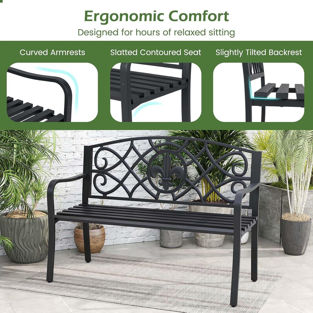 50.5" Floral Cast Iron Outdoor Bench