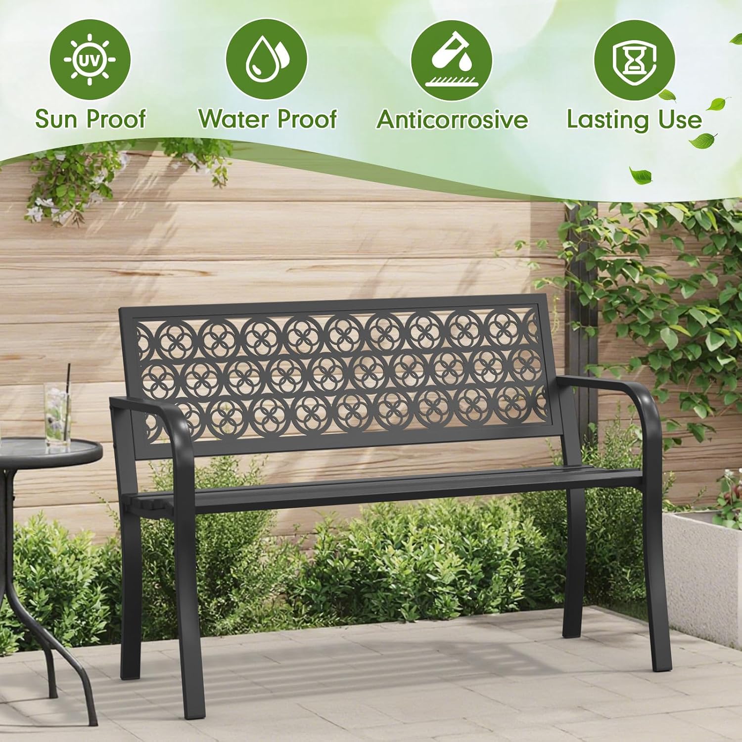 44" Black Iron Outdoor Garden Bench