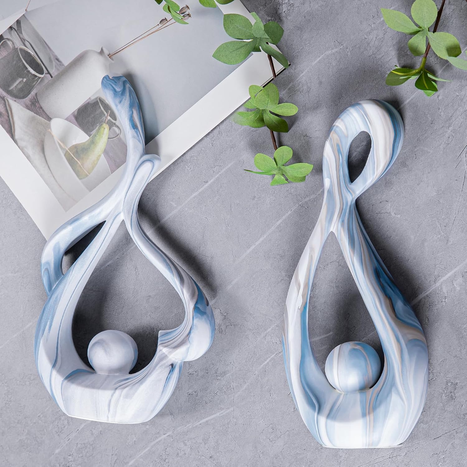 Blue Marble Abstract Sculpture Set of 2