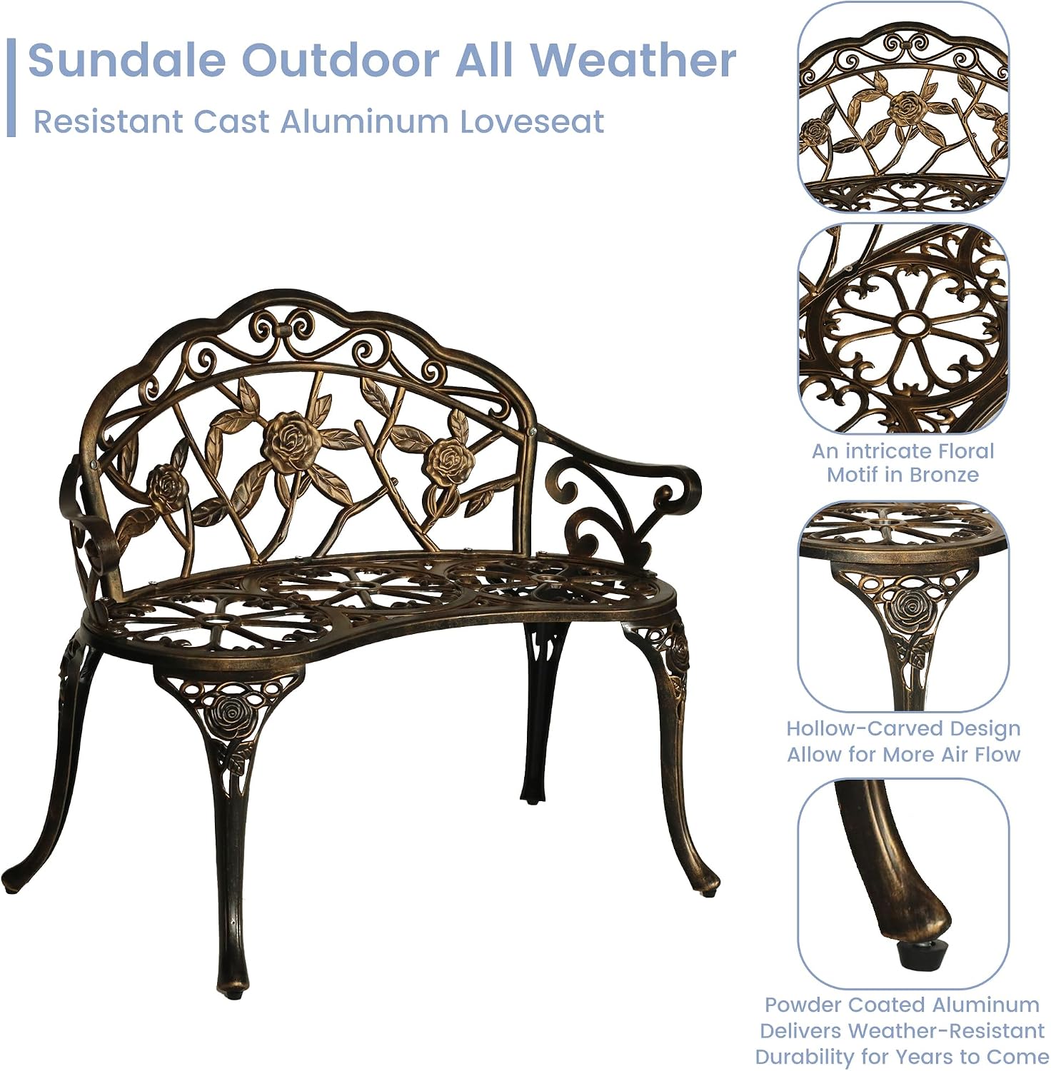Outdoor Bronze Cast Aluminum Bench