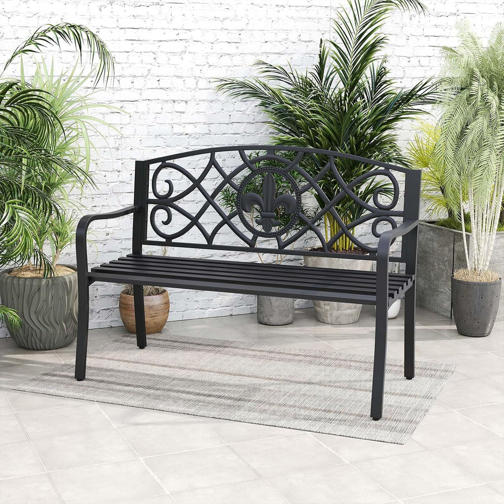 50.5" Floral Cast Iron Outdoor Bench